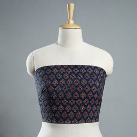 Blue - Hand Embroidered Ajrakh Cotton Blouse Piece 08