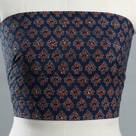 Blue - Hand Embroidered Ajrakh Cotton Blouse Piece 08