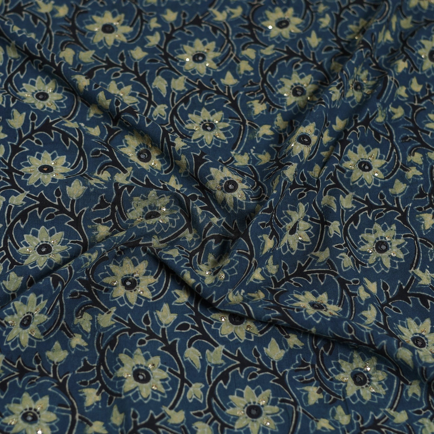 Blue - Hand Embroidered Ajrakh Cotton Blouse Piece 10