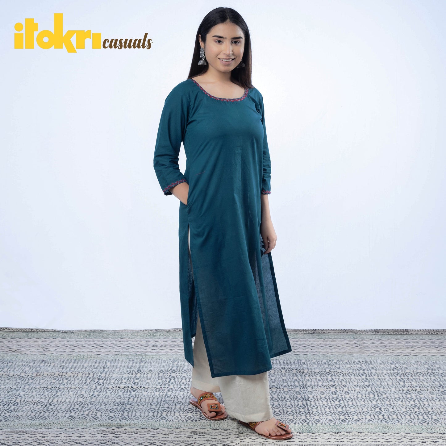Buy iTokri Casuals - Hand Embroidered Cotton Long Kurta Online at iTokri.com