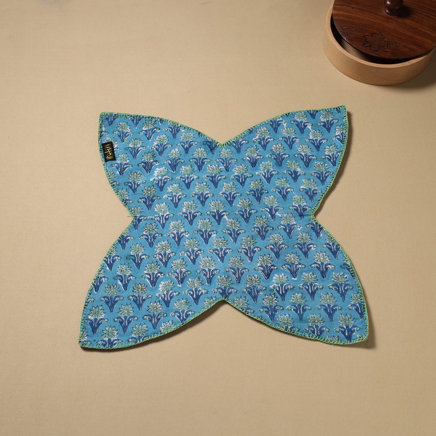  Blue Hand Embroidered Cotton Roti Napkin