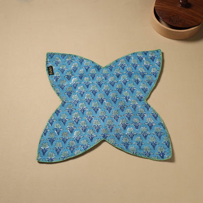  Blue Hand Embroidered Cotton Roti Napkin