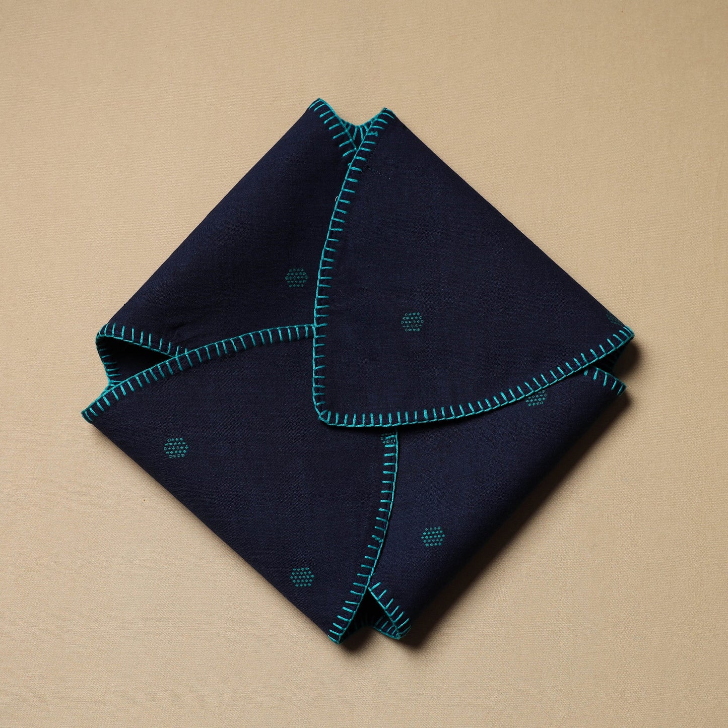  Blue Hand Embroidered Cotton Roti Napkin 