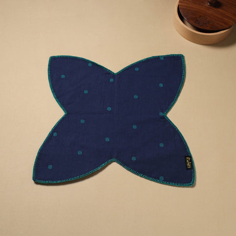  Dark Blue Hand Embroidered Cotton Roti Napkin
