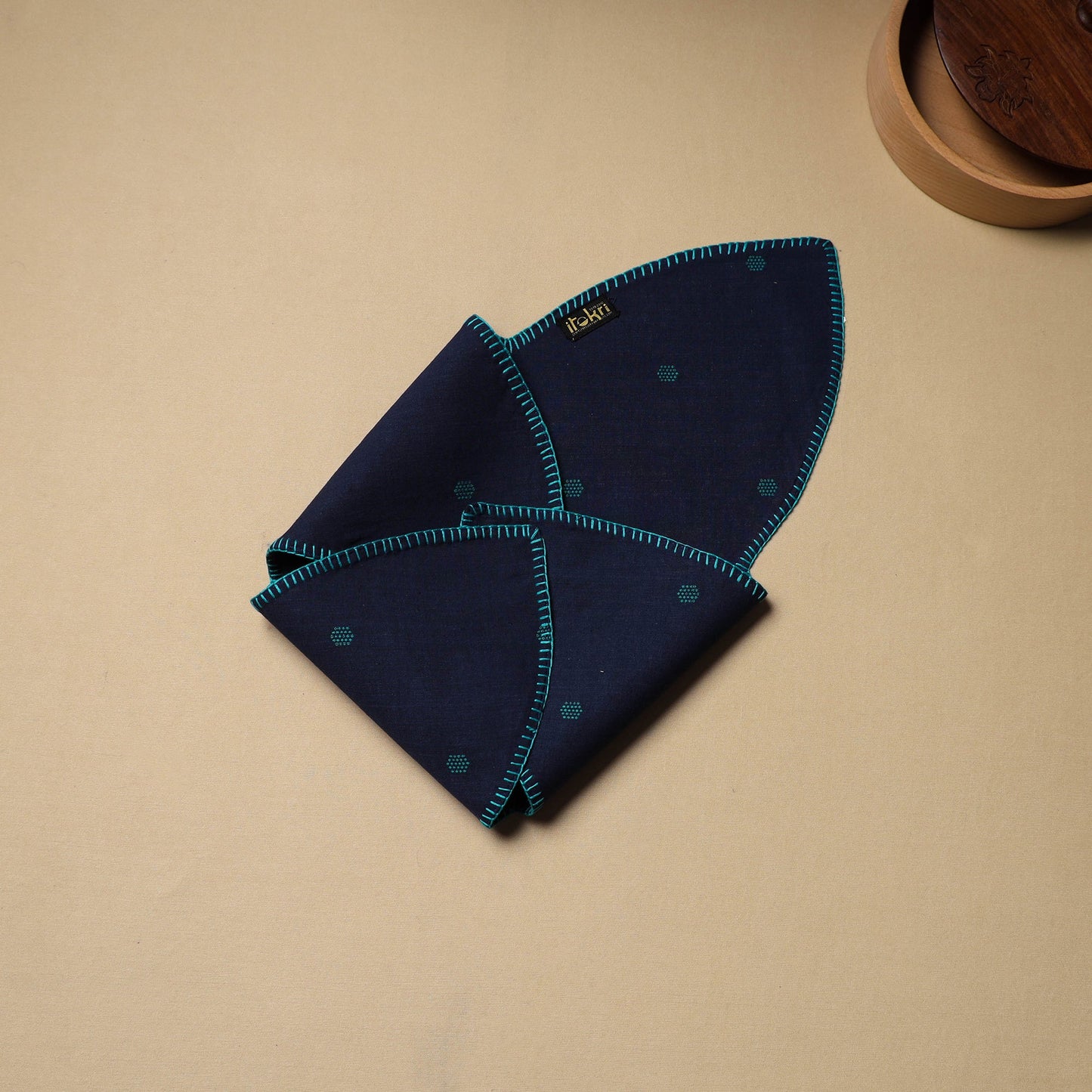  Blue Hand Embroidered Cotton Roti Napkin 