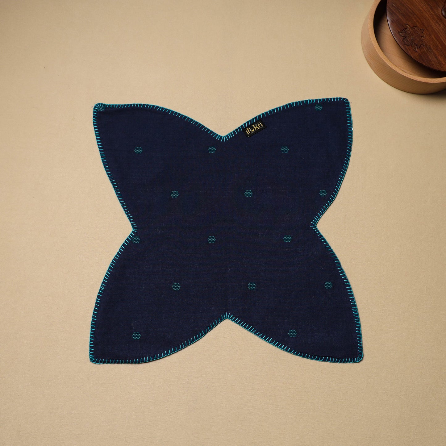  Blue Hand Embroidered Cotton Roti Napkin 