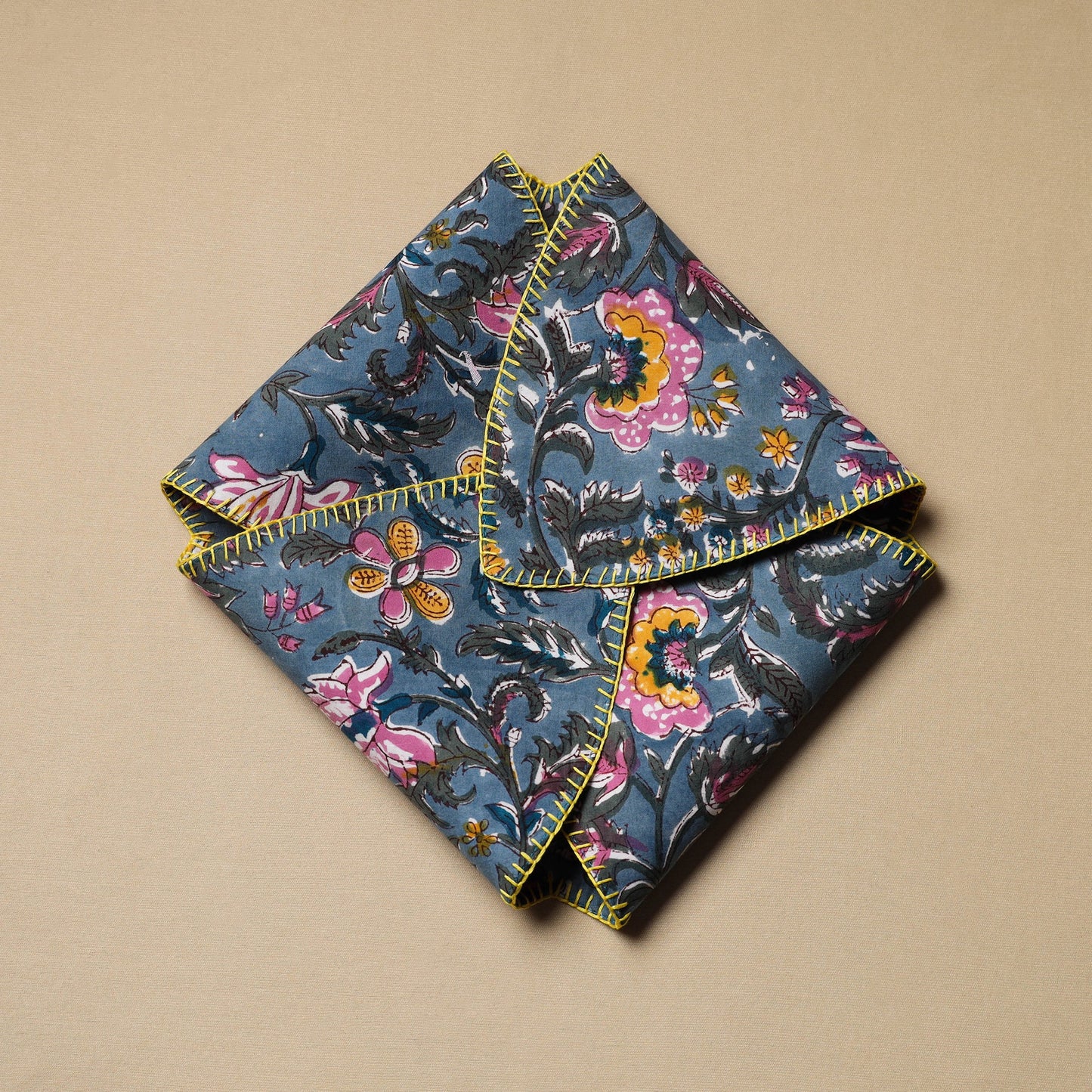  Blue Hand Embroidered Cotton Roti Napkin 