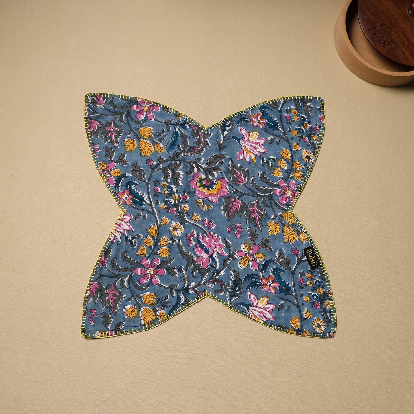  Blue Hand Embroidered Cotton Roti Napkin 