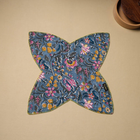  Blue Hand Embroidered Cotton Roti Napkin 