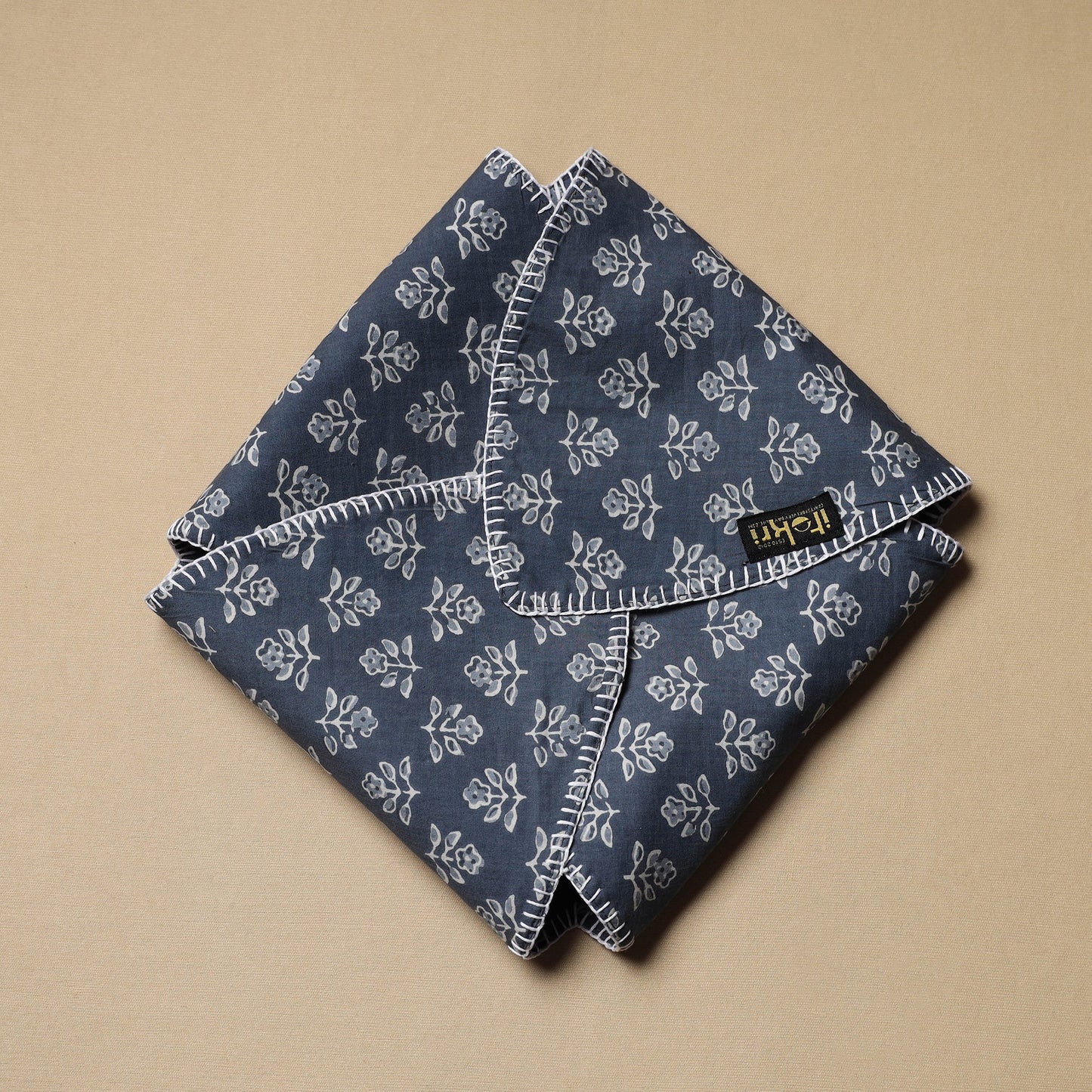  Blue Hand Embroidered Cotton Roti Napkin 