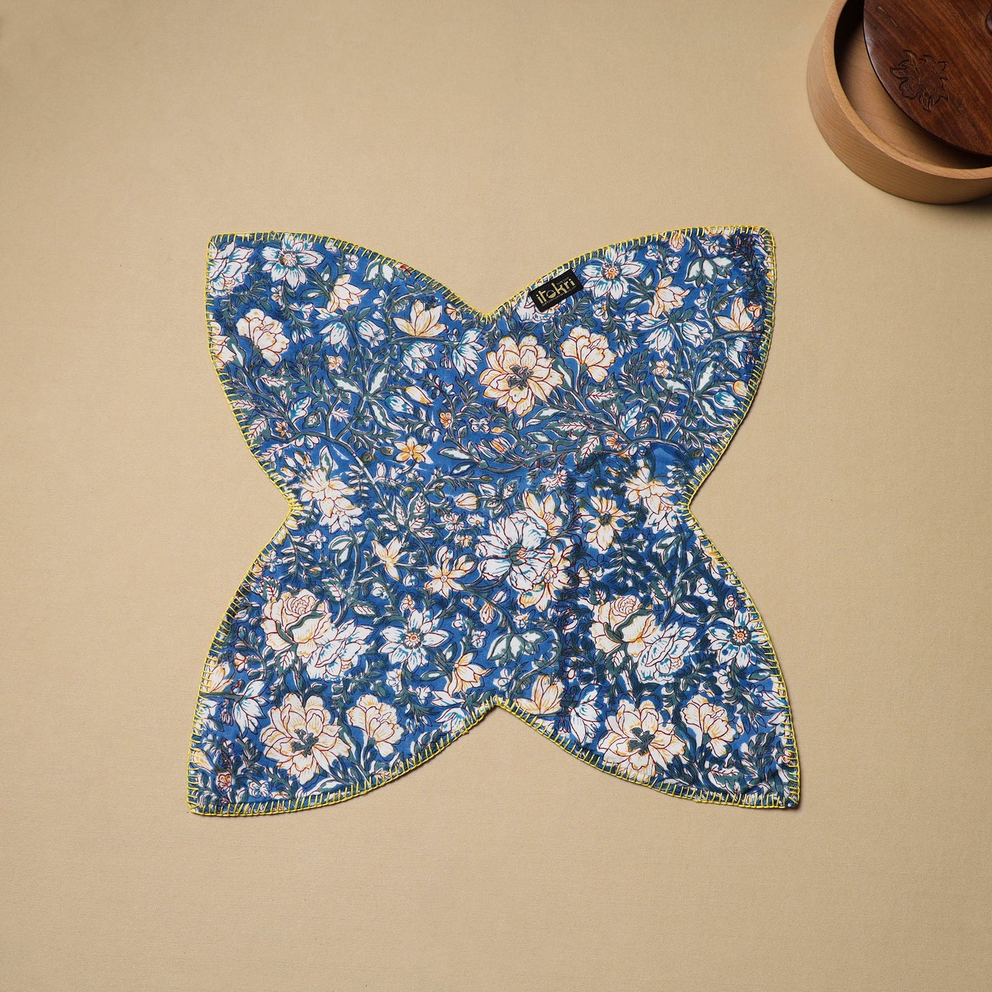  Blue Hand Embroidered Cotton Roti Napkin 