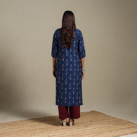 Blue - hand embroidered cotton straight pochampally ikat