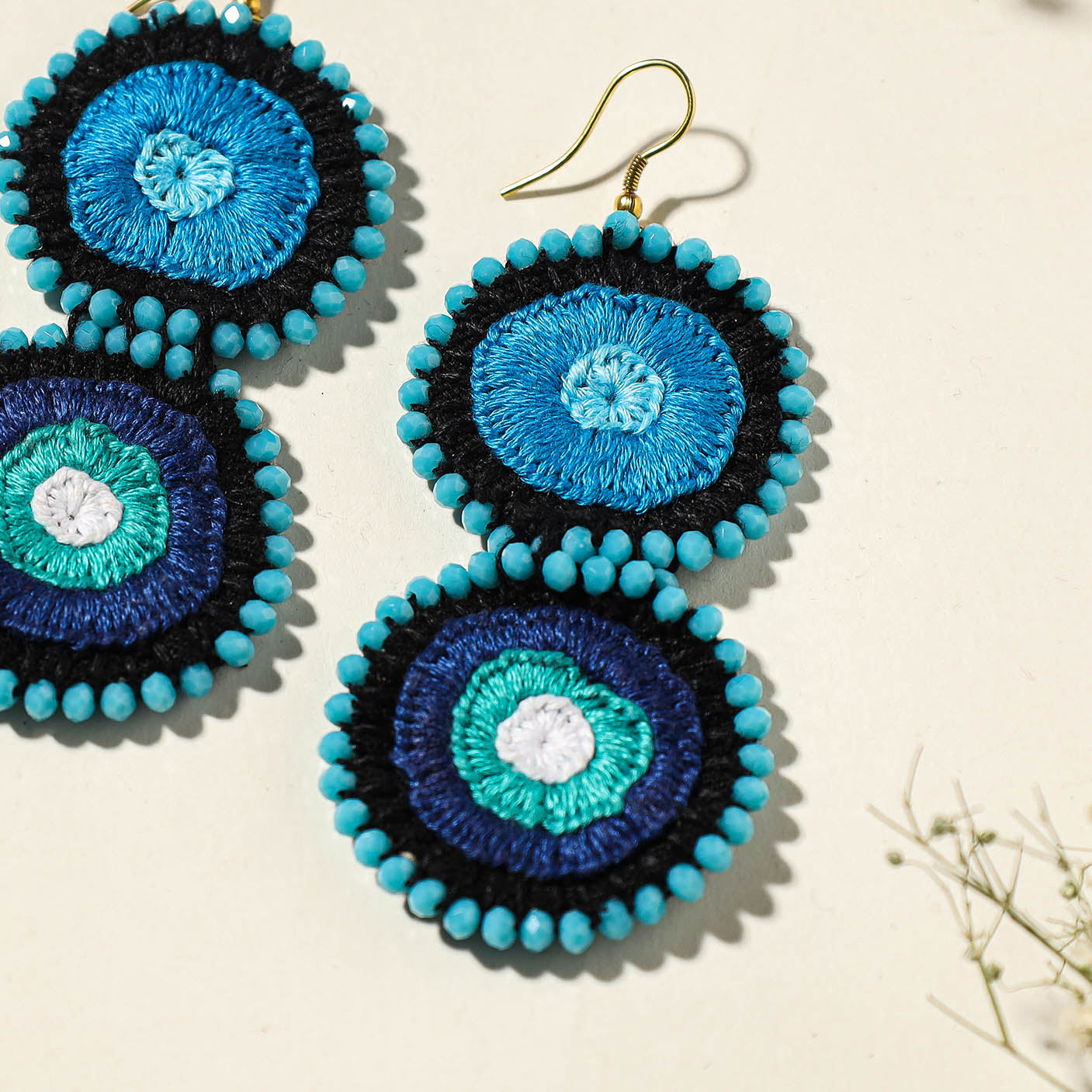 Buy Hand Embroidered Fabart Beadwork Earrings by Rangila Dhaga Online at iTokri.com
