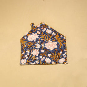  Blue Hand Embroidered Floral Pot Holder with Pocket 