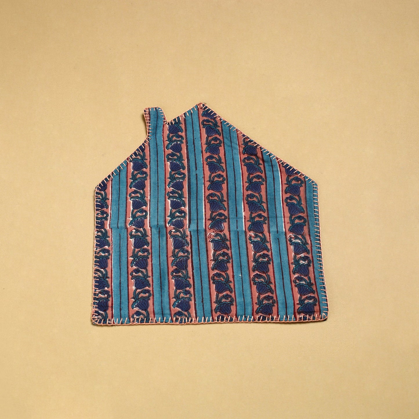  Hand Embroidered Blue Floral  Pot Holder with Pocket 