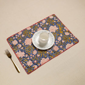 Blue Hand Embroidered Floral Cotton Reversible Table Mat