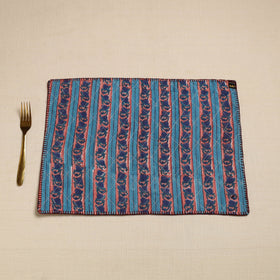  Blue Hand Embroidered Floral Cotton Reversible Table Mat