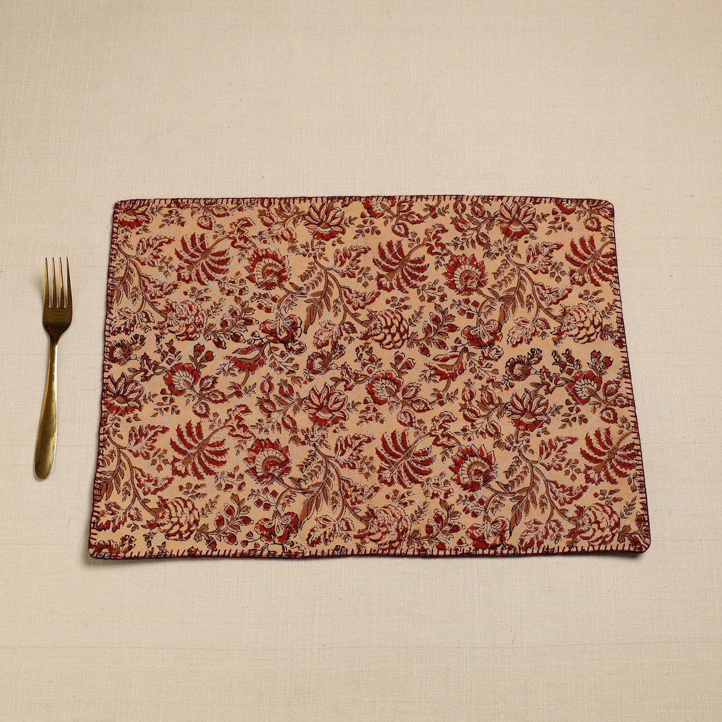  Blue Hand Embroidered Floral Cotton Reversible Table Mat