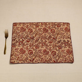  Blue Hand Embroidered Floral Cotton Reversible Table Mat