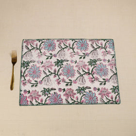  Blue Hand Embroidered Floral Cotton Reversible Table Mat