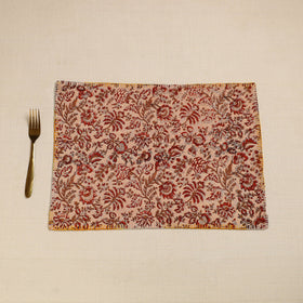  Hand Embroidered Floral Cotton Reversible Blue Table Mat