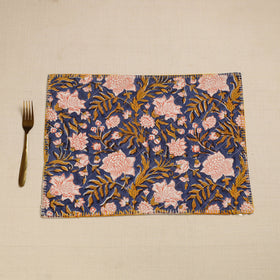  Hand Embroidered Floral Cotton Reversible Blue Table Mat