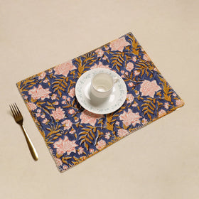  Hand Embroidered Floral Cotton Reversible Blue Table Mat