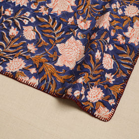  Blue Hand Embroidered Floral Cotton Reversible Table Mat
