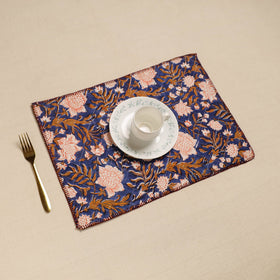  Blue Hand Embroidered Floral Cotton Reversible Table Mat