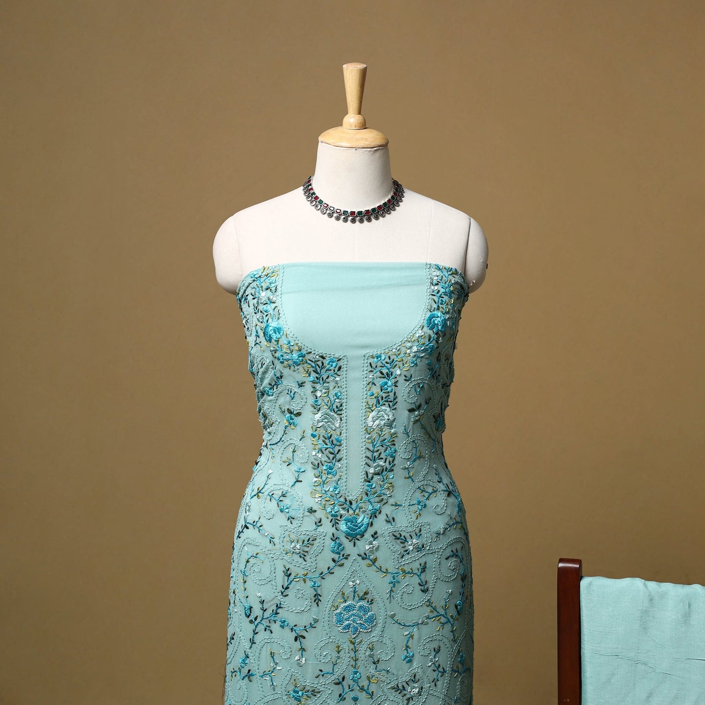 Hand embroidered georgette 3pc unstitched dress material 08