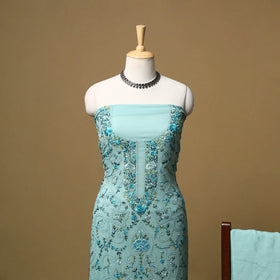 Hand embroidered georgette 3pc unstitched dress material 08