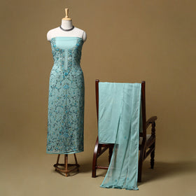 Hand embroidered georgette 3pc unstitched dress material 08