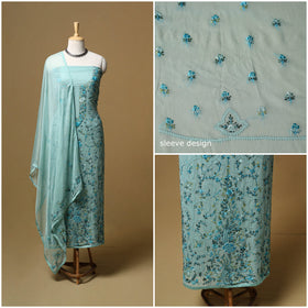 Hand embroidered georgette 3pc unstitched dress material 08