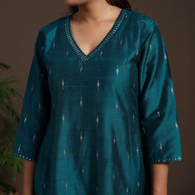 Blue - hand embroidered a-line buti work spun dupion silk