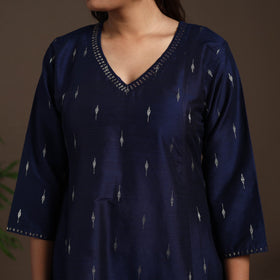 Blue - hand embroidered a-line buti work spun dupion silk