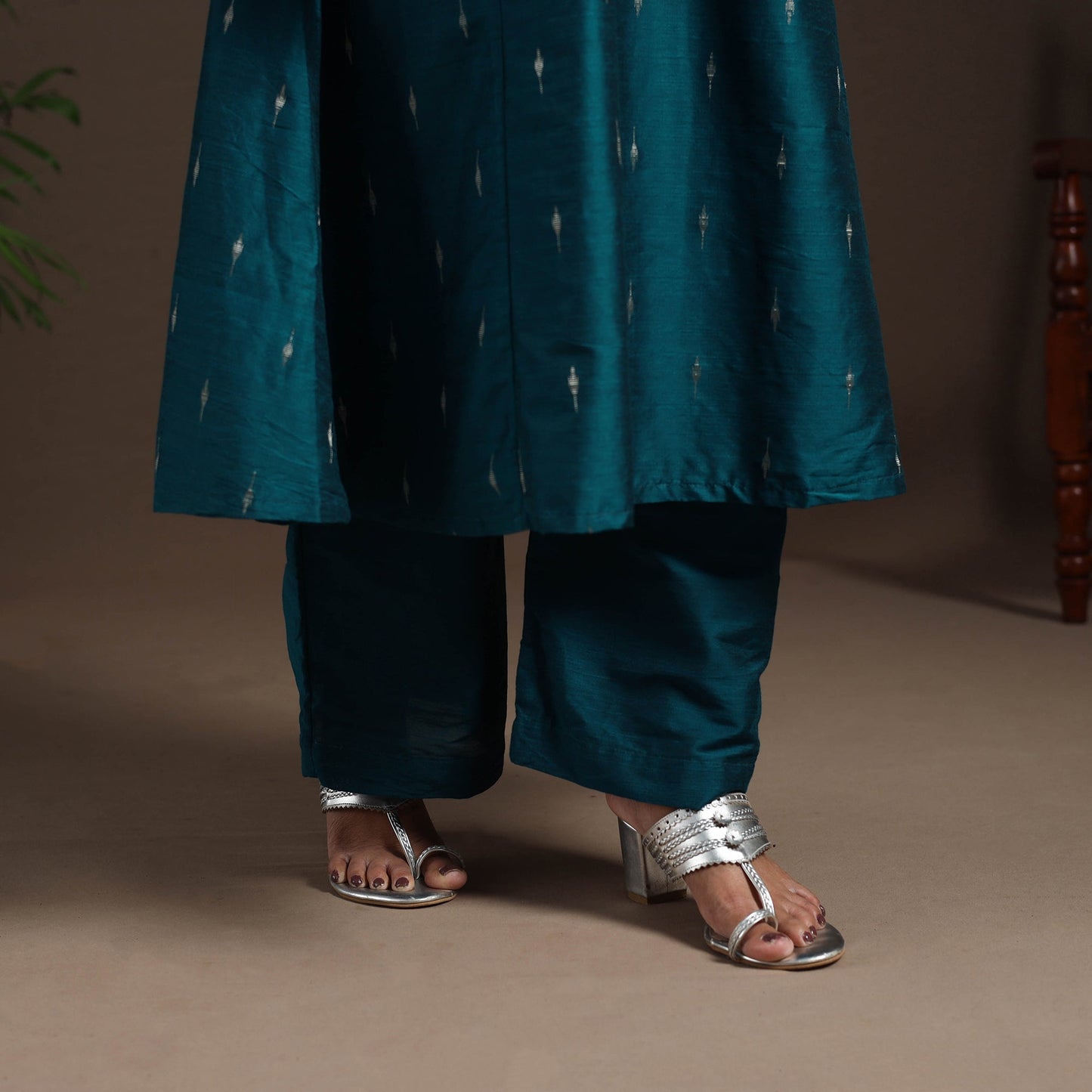 Blue - hand embroidered a-line buti work spun dupion silk