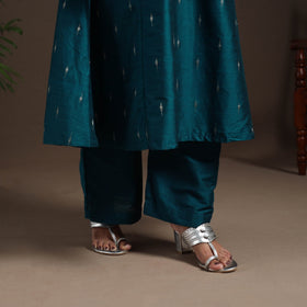 Blue - hand embroidered a-line buti work spun dupion silk