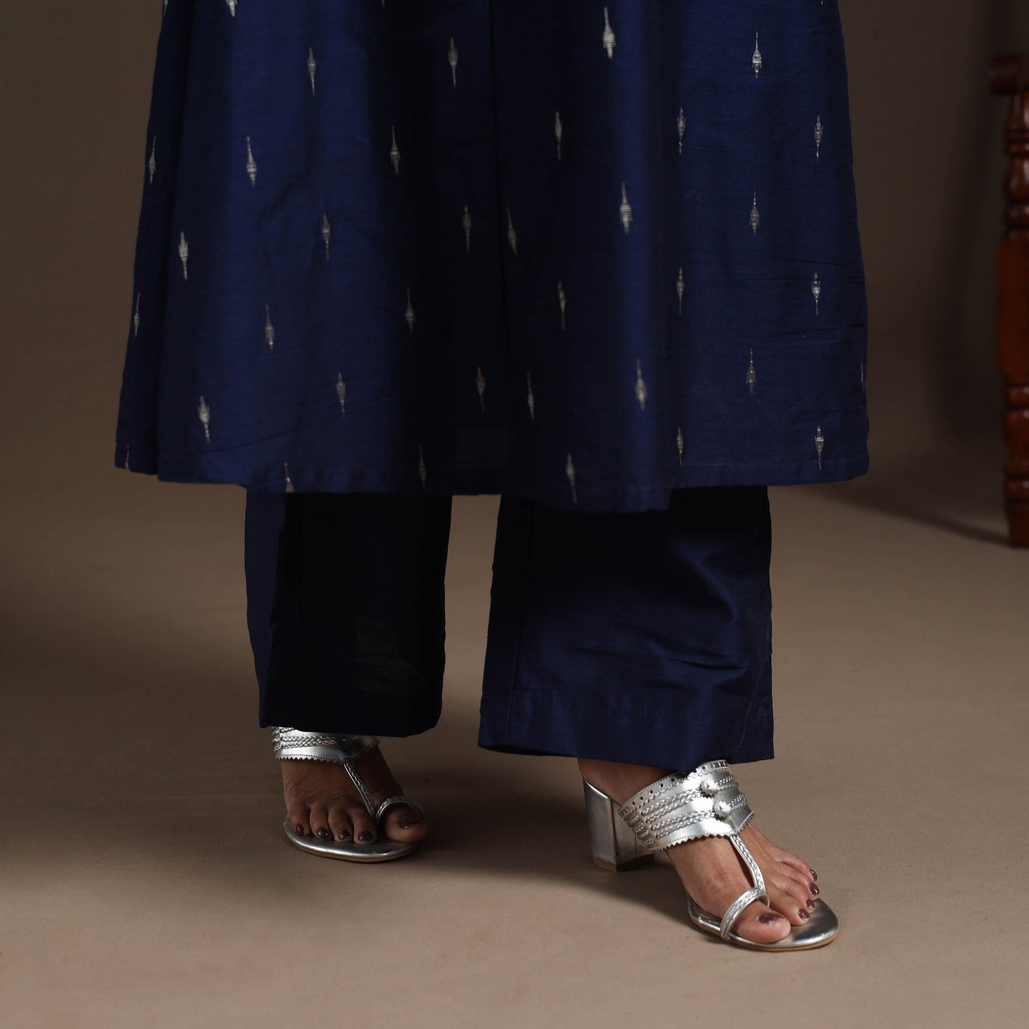 Blue - hand embroidered a-line buti work spun dupion silk