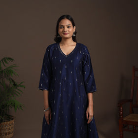 Blue - hand embroidered a-line buti work spun dupion silk