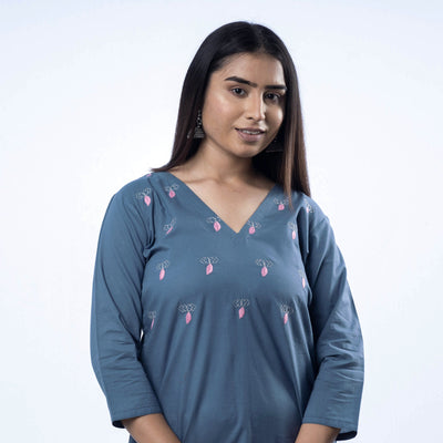  iTokri Casuals - Hand Embroidered Cotton Long Kurta 