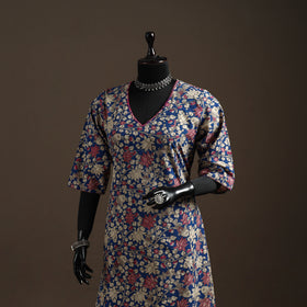 Hand embroidered printed cotton a-line kalamkari kurta