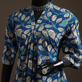 Hand embroidered printed cotton a-line kalamkari kurta