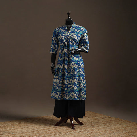 Hand embroidered printed cotton a-line kalamkari kurta