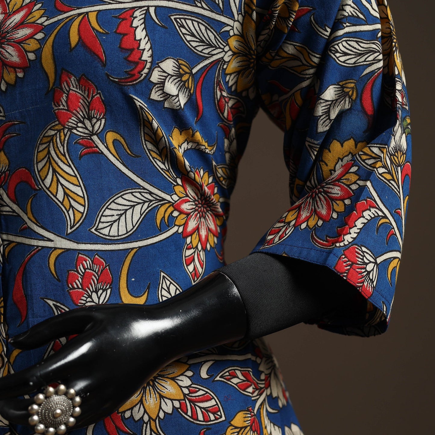 Hand embroidered printed cotton a-line kalamkari kurta