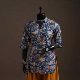 Hand embroidered printed cotton short kalamkari kurta