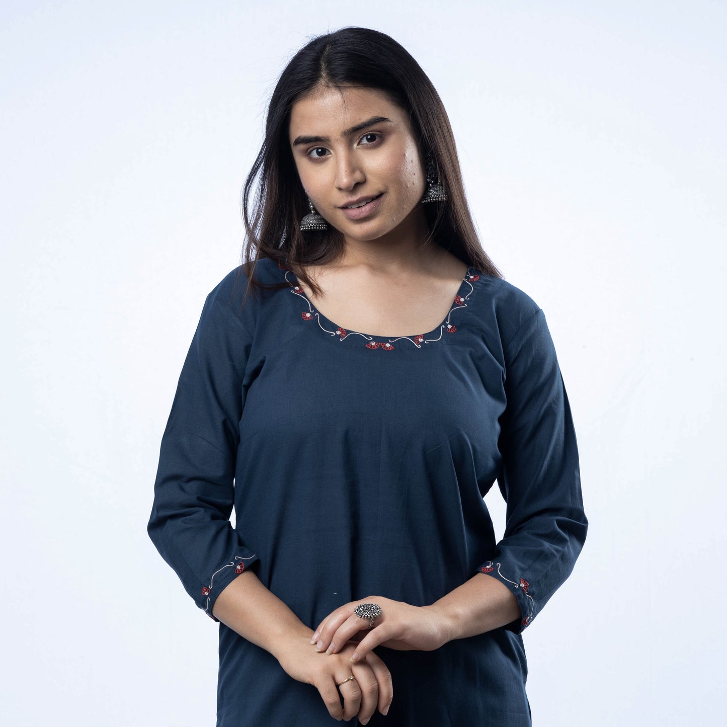  iTokri Casuals - Hand Embroidered Cotton Long Kurta 