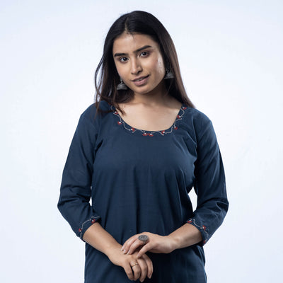  iTokri Casuals - Hand Embroidered Cotton Long Kurta 