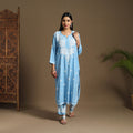 Blue Hand Embroidered Rayon Chikankari Kurta with Pant Set