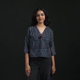 Hand embroidery block print cotton natural dyed ajrakh crop