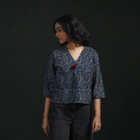 Hand embroidery block print cotton natural dyed ajrakh crop